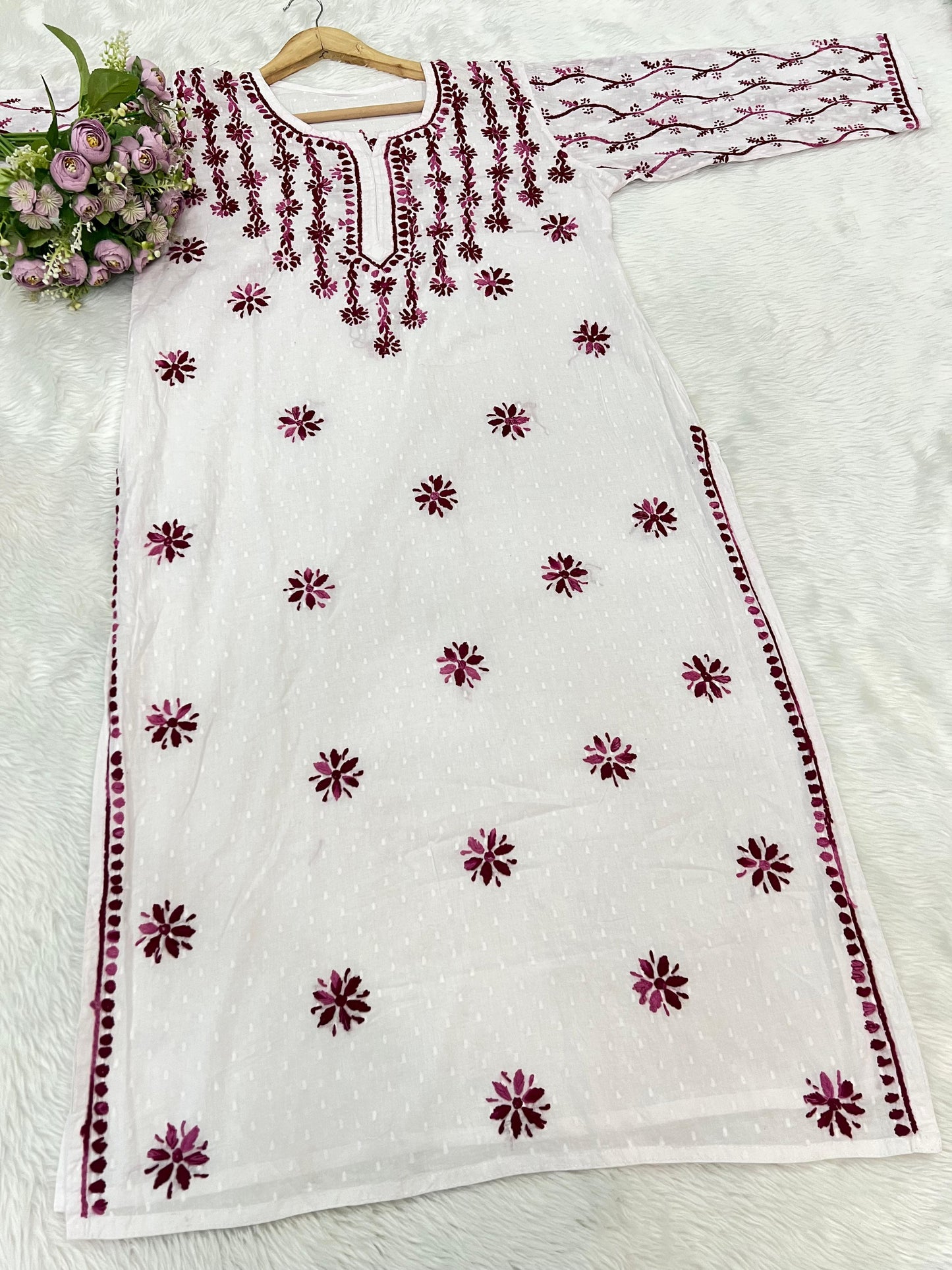 Dobby Cotton Handwork Sleeves Jaal Work kurti