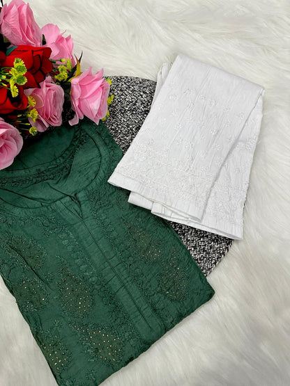 Lucknowi Chikankari Handwork Chanderi kurti