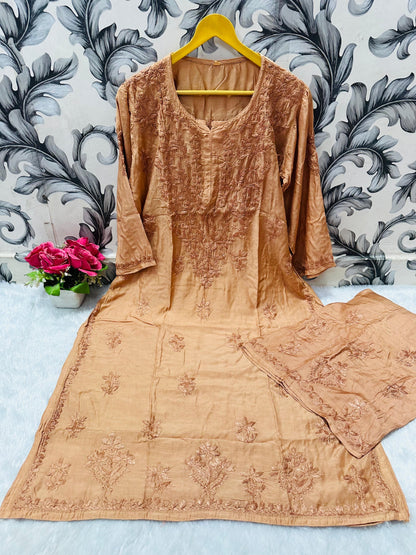 Zara Dyeable Kurta plazzo Set with Fine embroidery