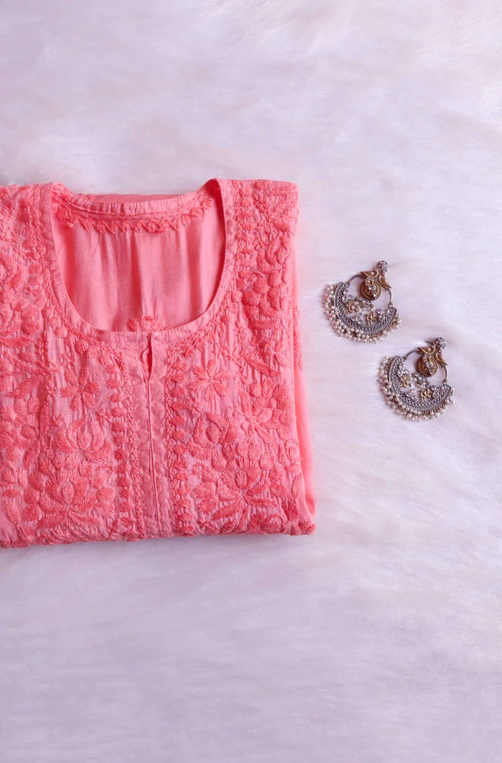 Jannat Handcrafted Soft Chikankari Long Kurti – Most Loved🌸