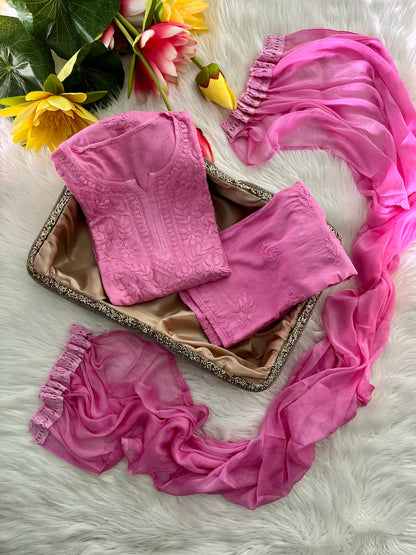 3PC Soft Rayon, Stunning Handwork – A Must-Have Kurti Set