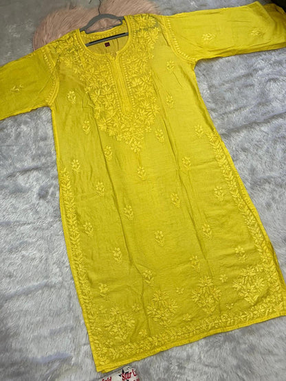 Chikankari Chanderi kurti ( whatsapp us for dye your favourite colour )