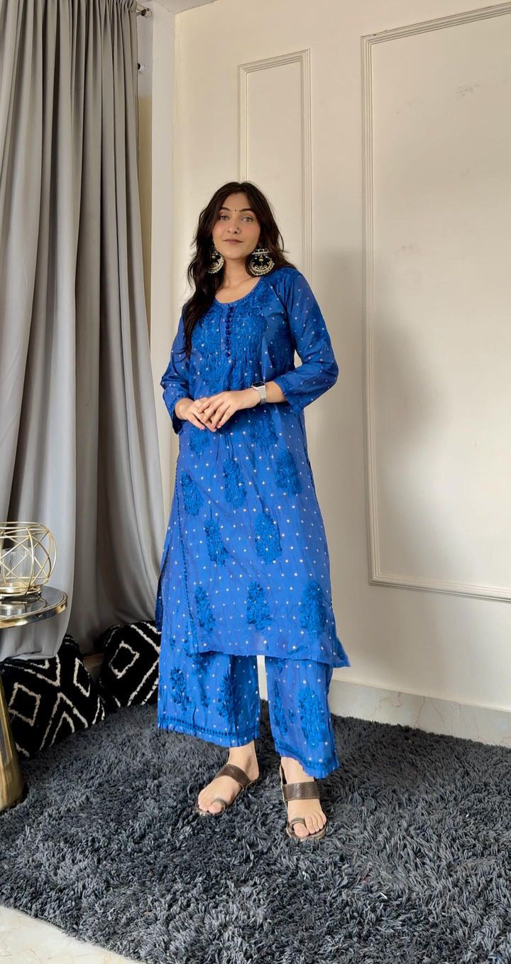 Most Selling Beautiful chanderi set – Chikankari fabric