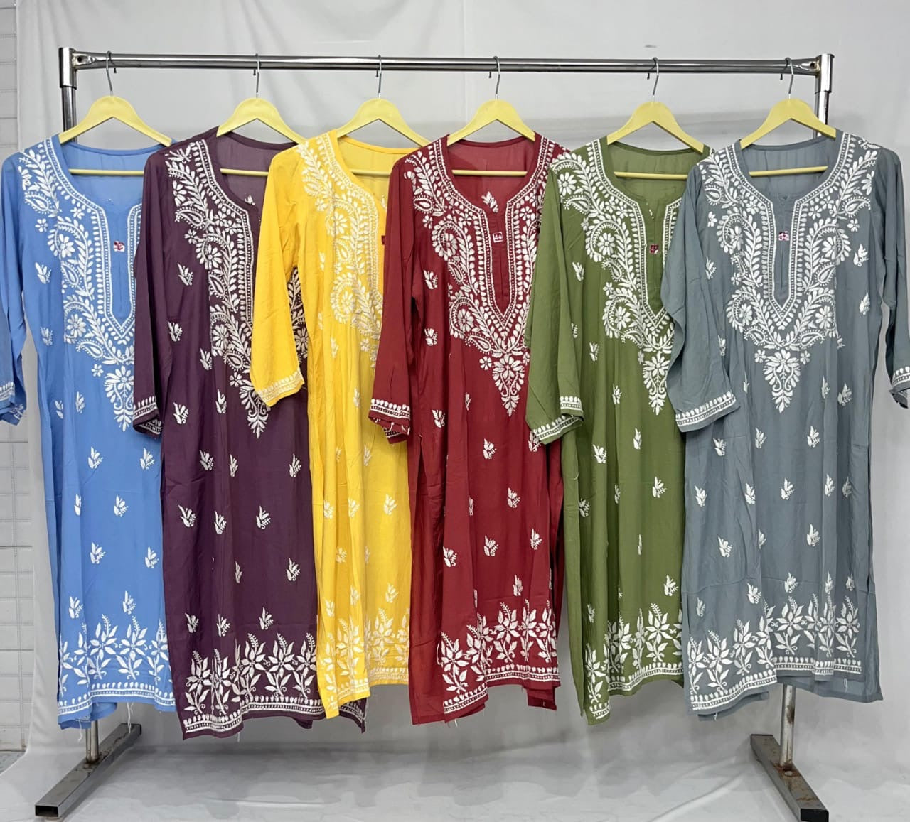 Modal Cotton Chikankari Kurtis Fresh Stocks