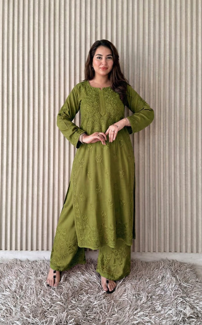 Saba Soft Rayon 2pc Chikankari Co-ord Plazo Set
