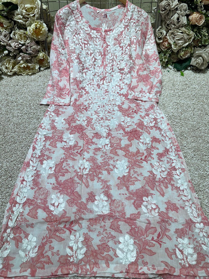 Floral Printed Mul Mul work Kurti