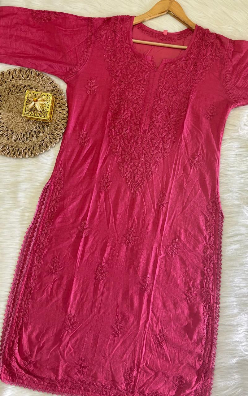 Chanderi silk Chikankari kurti