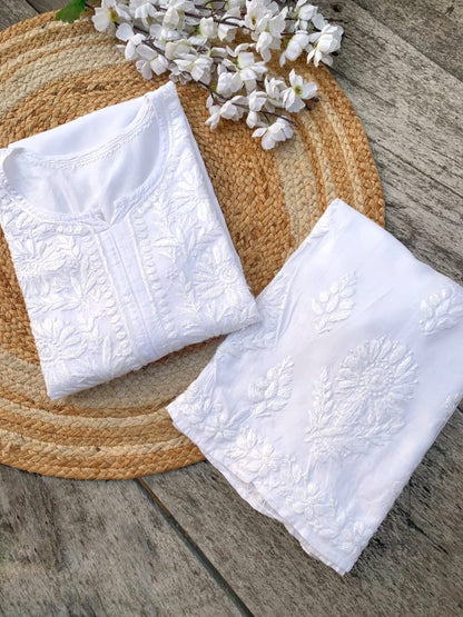 Rayon Chikankari Beautiful White Set