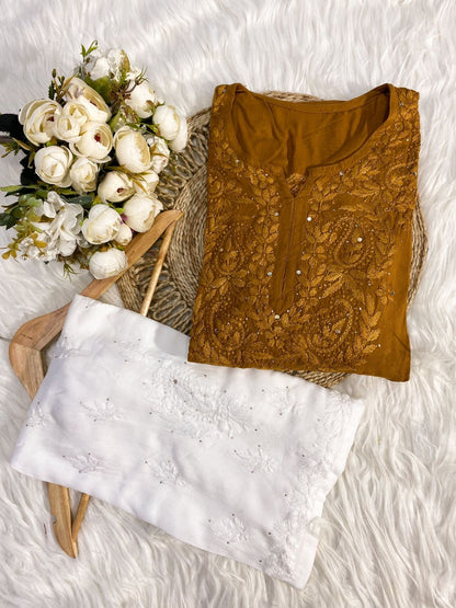 Handcrafted Rayon Muqaish Dyed Chikankari Kurtis