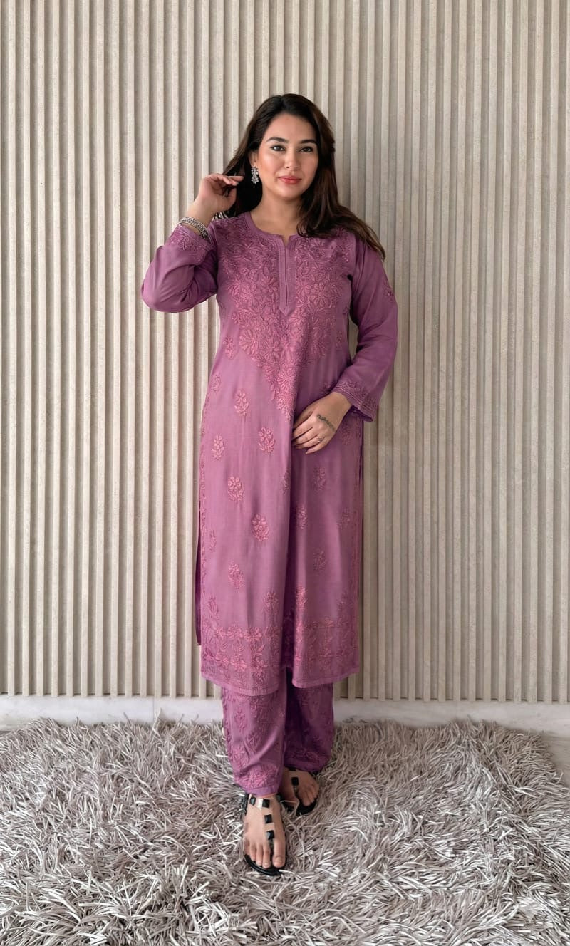 Saba Soft Rayon 2pc Chikankari Co-ord Plazo Set