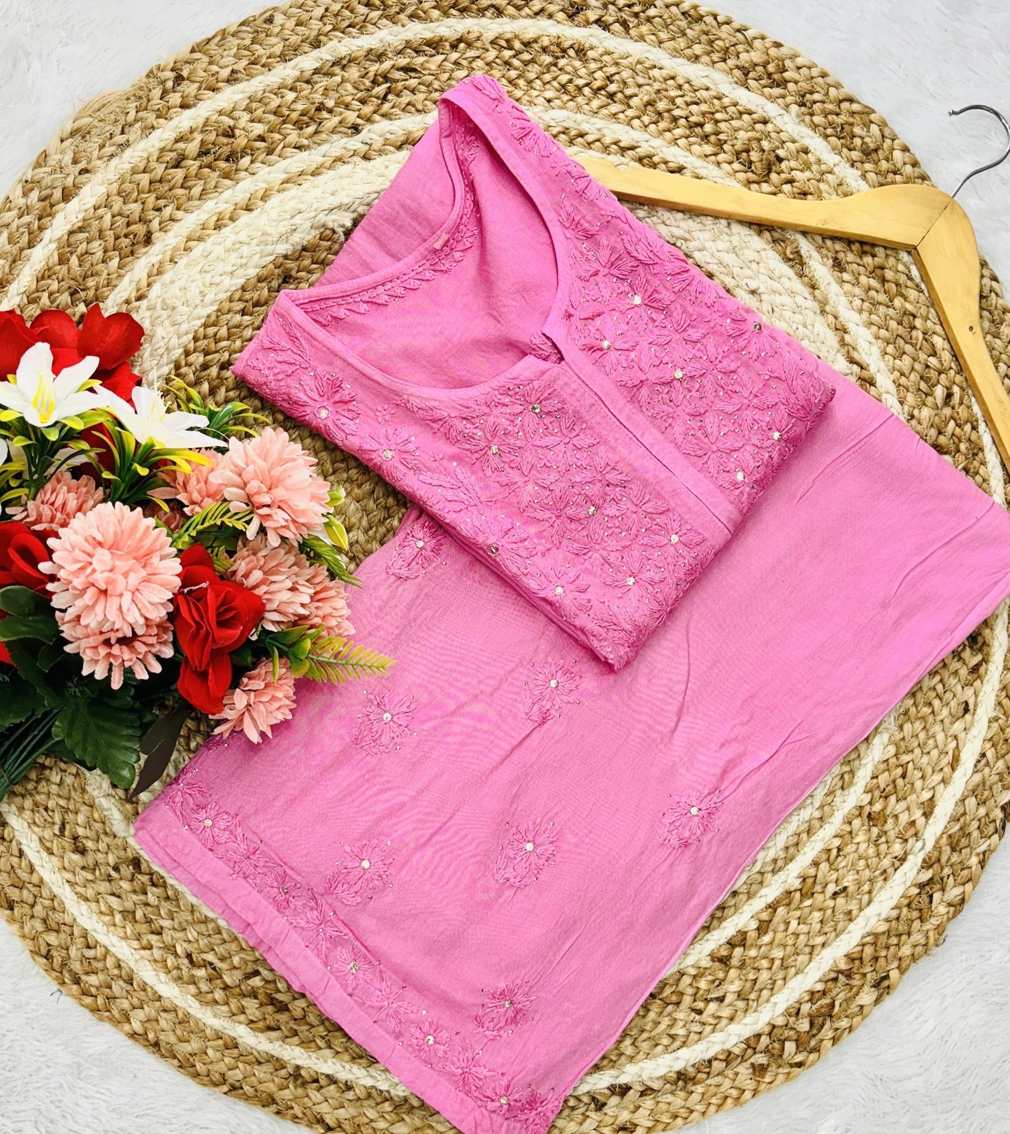 3pc Zara Handmade with Muqaish Soft  Rayon Set