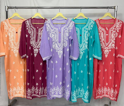 Modal Cotton Chikankari Kurtis Fresh Stocks