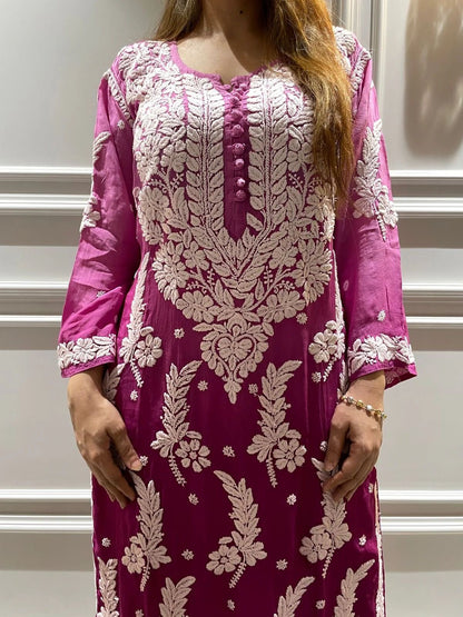 3D leaf Luxe Chikankari kurti