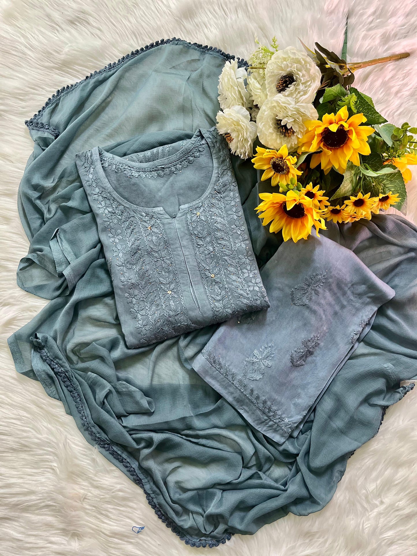 3pc Zara Handmade with Muqaish Soft  Rayon Set