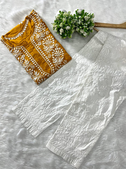 Rayon Side Rose Chikankari Kurta