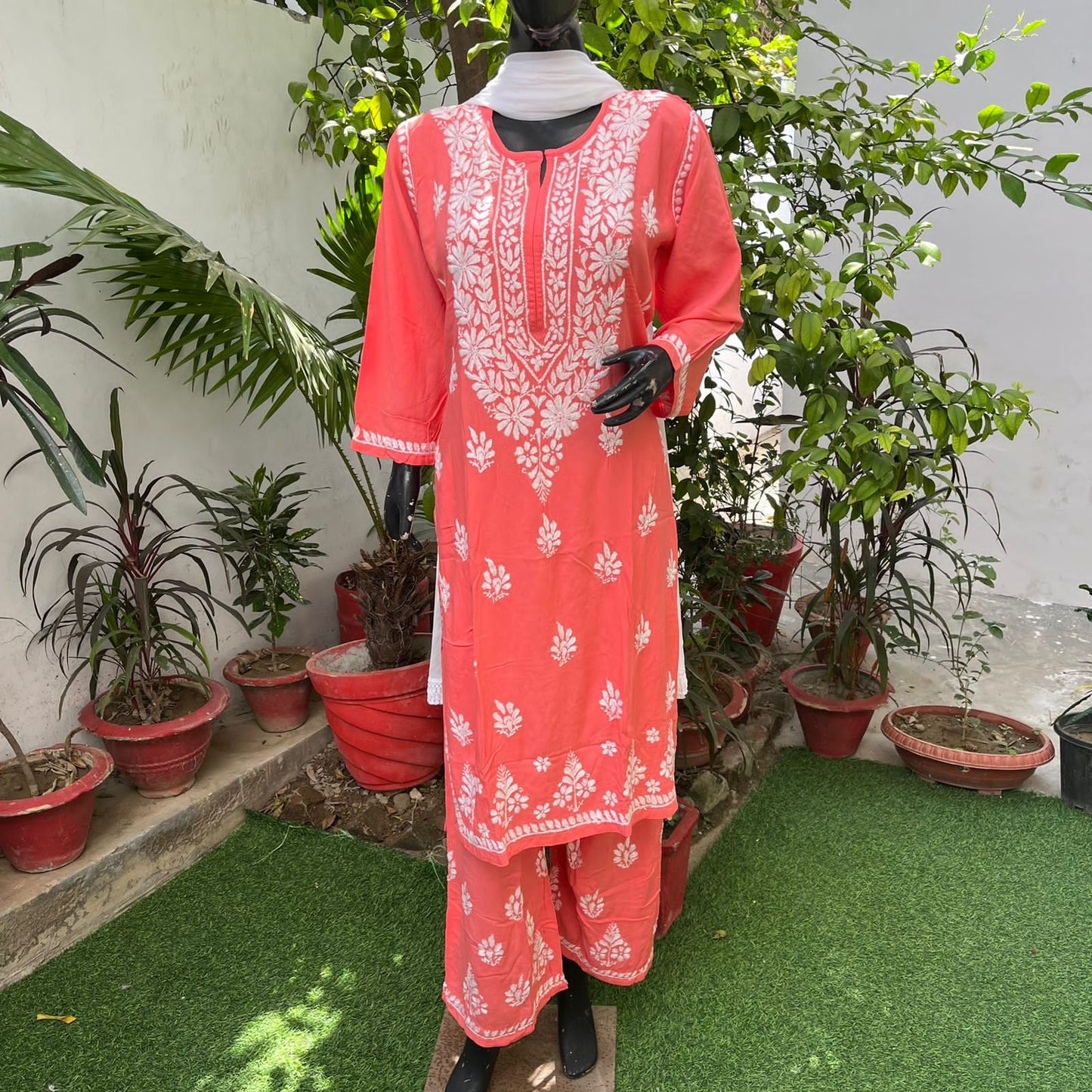 Rayon Heavy Chikankari Kurti n Plazzo Set