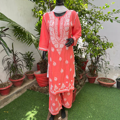 Rayon Heavy Chikankari Kurti n Plazzo Set