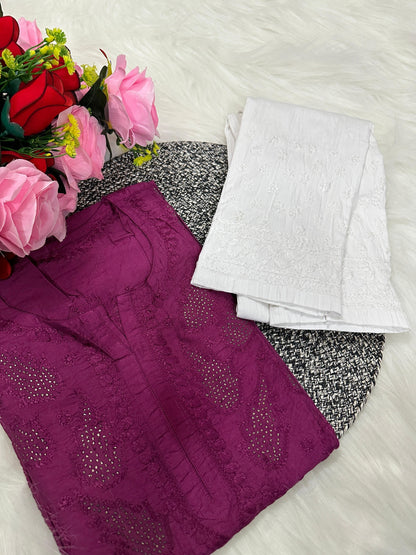 Lucknowi Chikankari Handwork Chanderi kurti