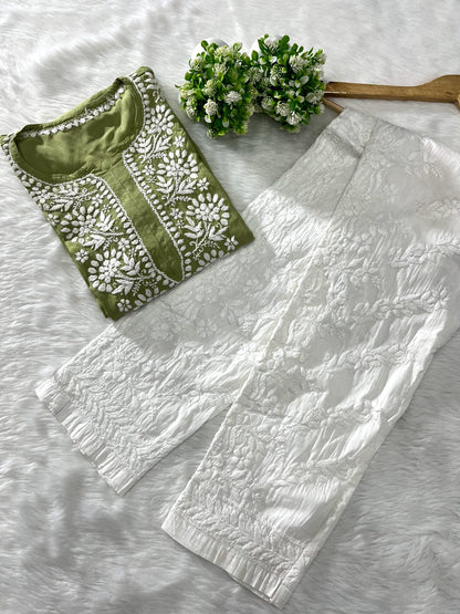 Rayon Side Rose Chikankari Kurta