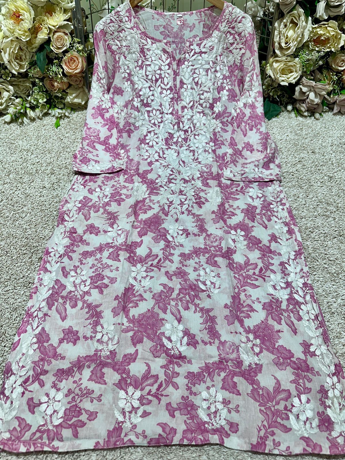 Floral Printed Mul Mul work Kurti