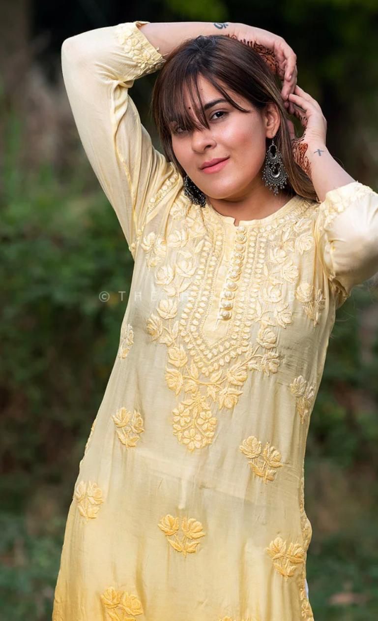 Premium Chanderi Rose Kurti