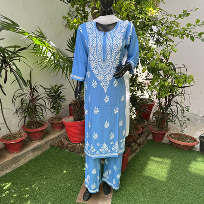 Rayon Heavy Chikankari Kurti n Plazzo Set