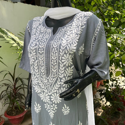 Rayon Heavy Chikankari Kurti n Plazzo Set