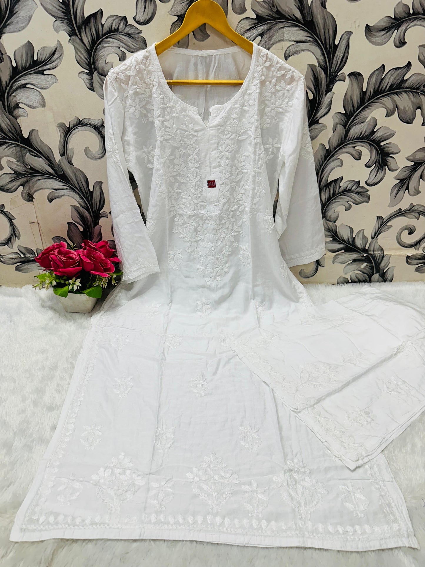 Zara Dyeable Kurta plazzo Set with Fine embroidery