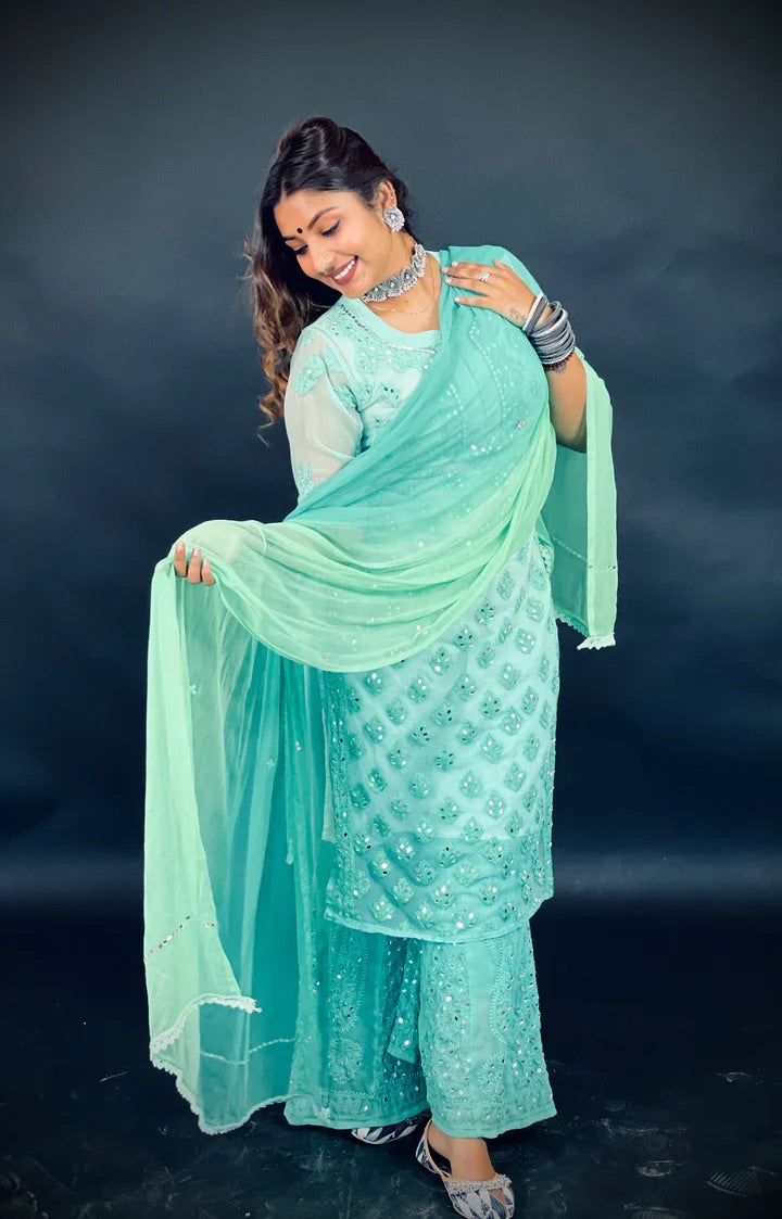 Beautiful Ombre 4pc Mirror Work Set with inner( Most Loved ) 14 Shades