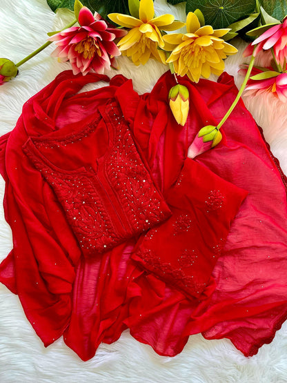 3pc Zara Handmade with Muqaish Soft  Rayon Set