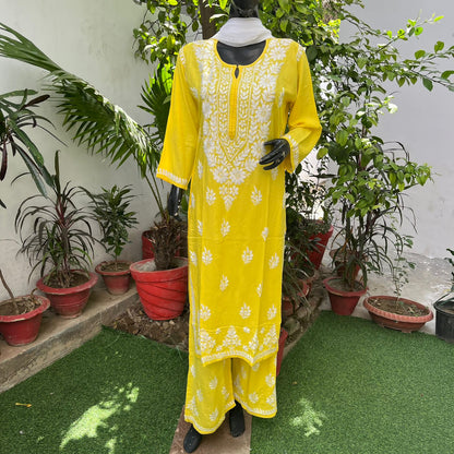 Rayon Heavy Chikankari Kurti n Plazzo Set