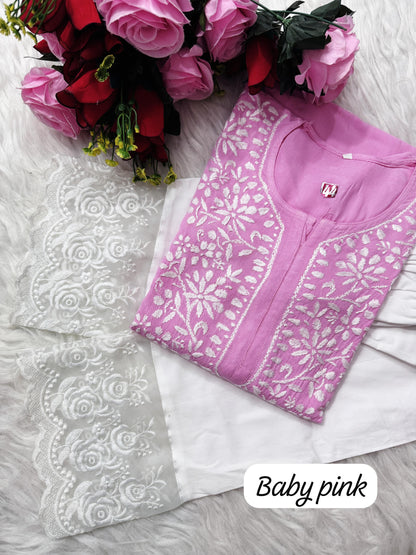 Chikankari fine rich work rayon cotton Soft kurti