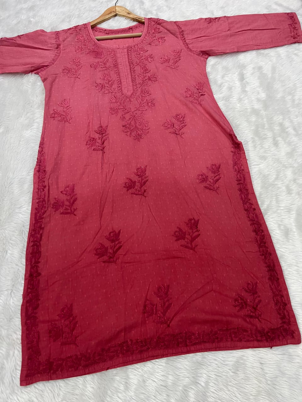 Soft Cotton ombre Chikankari Kurti (  limited stock )