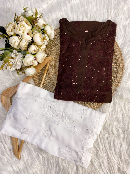 Handcrafted Rayon Muqaish Dyed Chikankari Kurtis