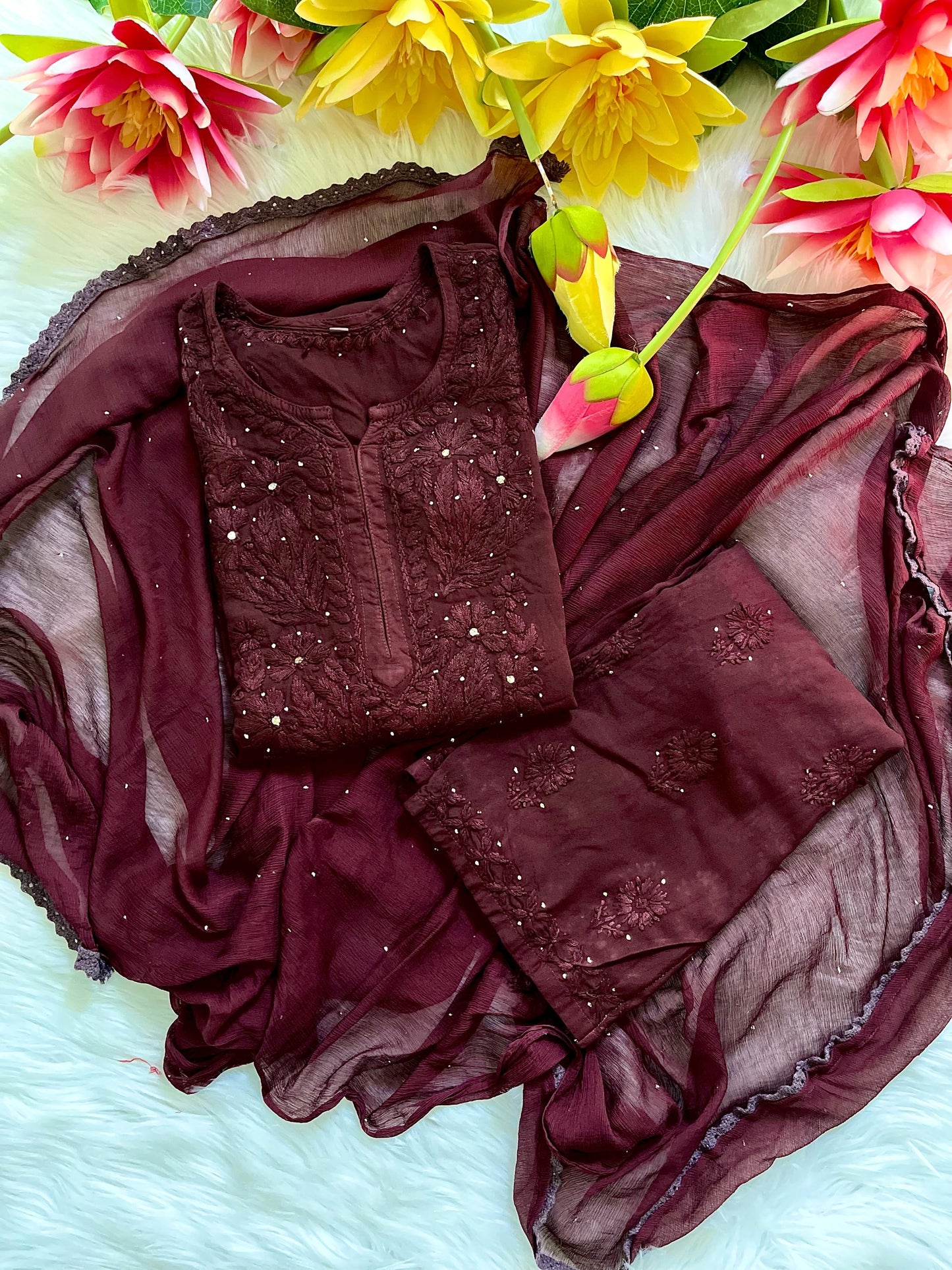 3pc Zara Handmade with Muqaish Soft  Rayon Set