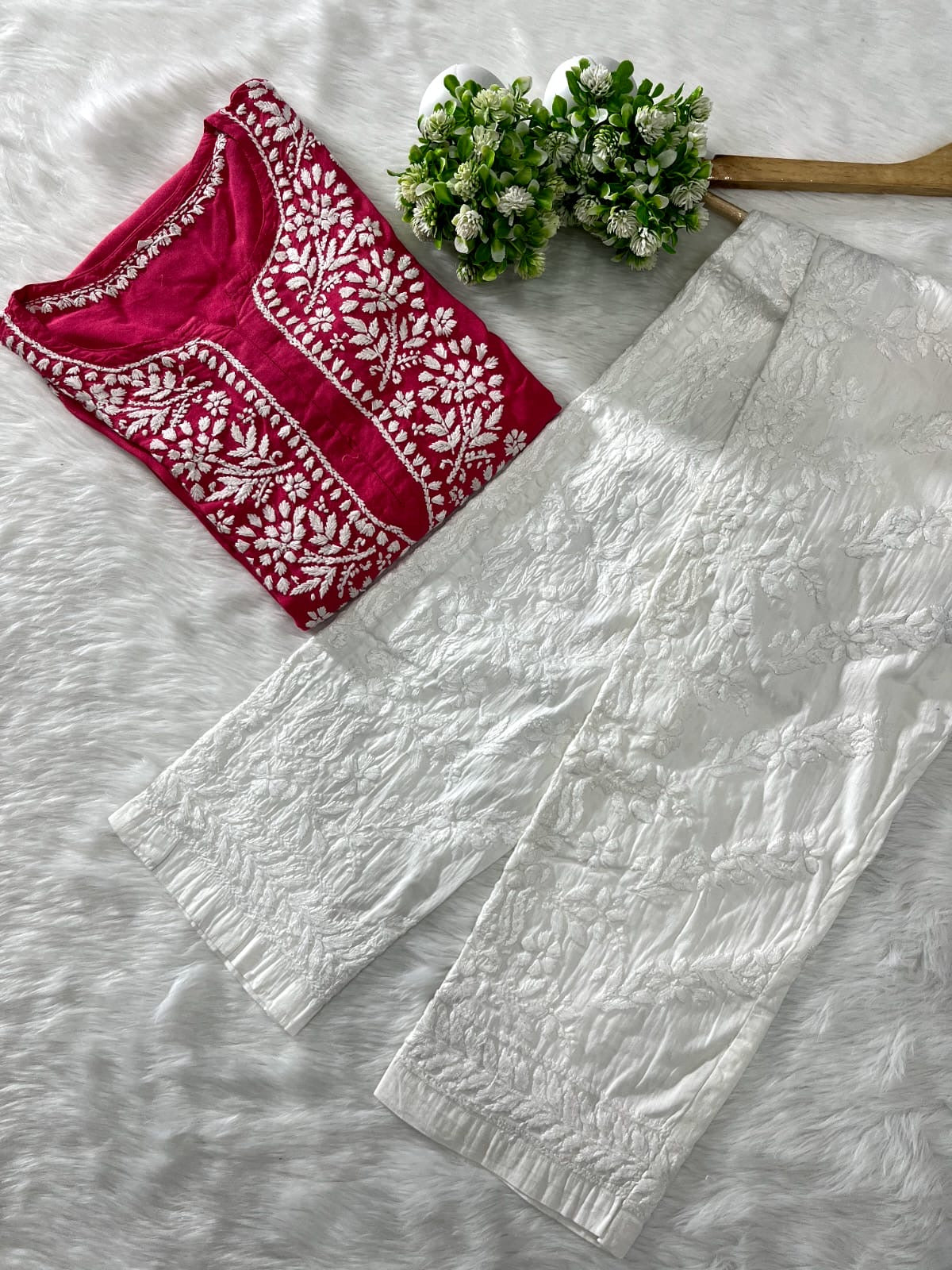 Rayon Side Rose Chikankari Kurta