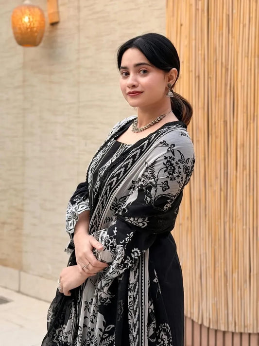 3pc Suit Set Cotton Print With Embroidery