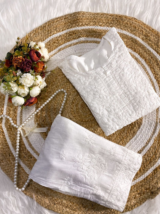 Luxurious Heavy Motif Chikankari Embroidery Co-ord Plazo Set