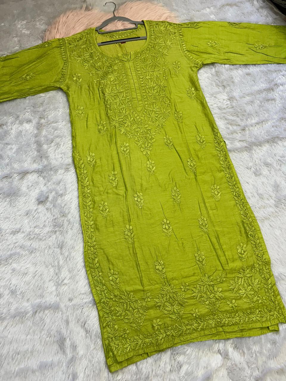 Chikankari Chanderi kurti ( whatsapp us for dye your favourite colour )