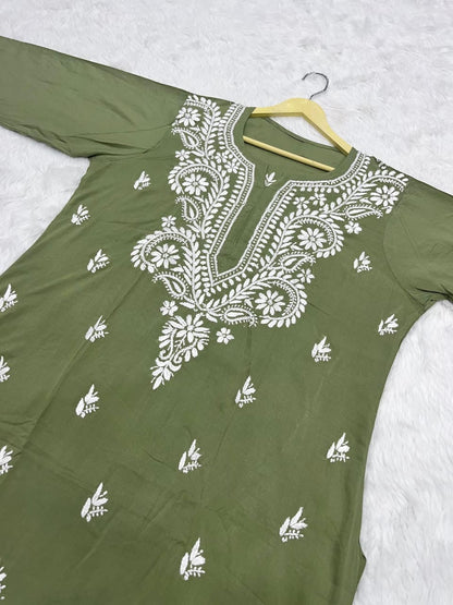 Modal Cotton Chikankari Kurtis Fresh Stocks