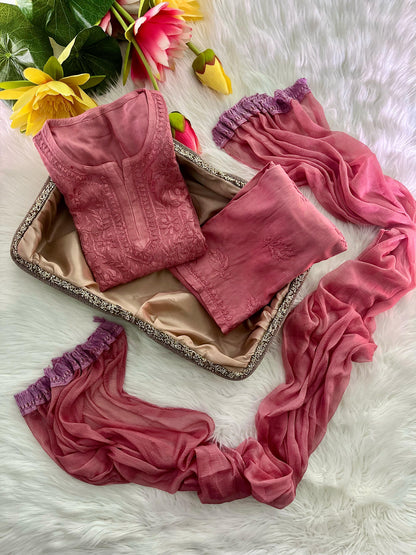 3PC Soft Rayon, Stunning Handwork – A Must-Have Kurti Set