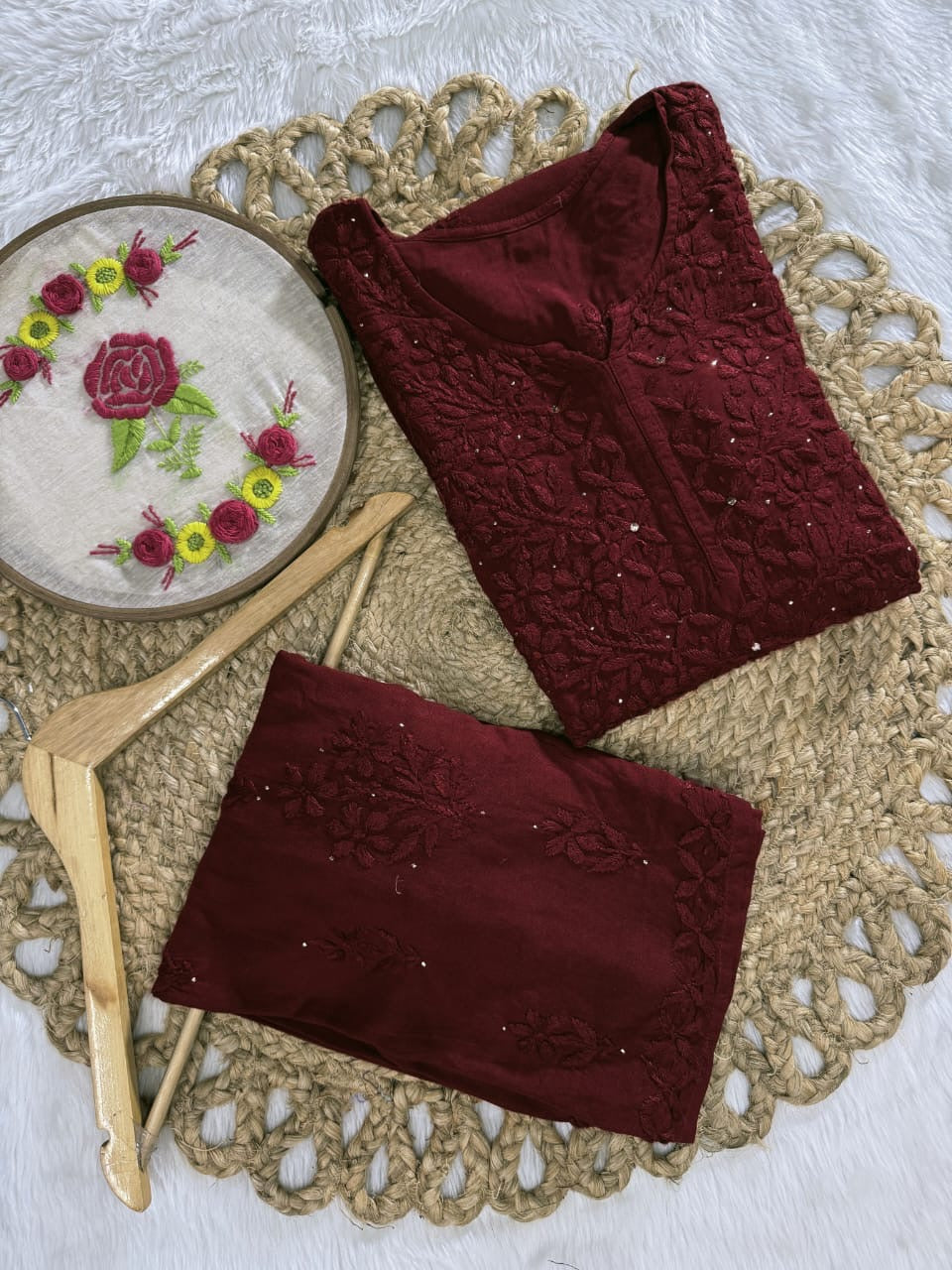 3pc Zara Handmade with Muqaish Soft  Rayon Set