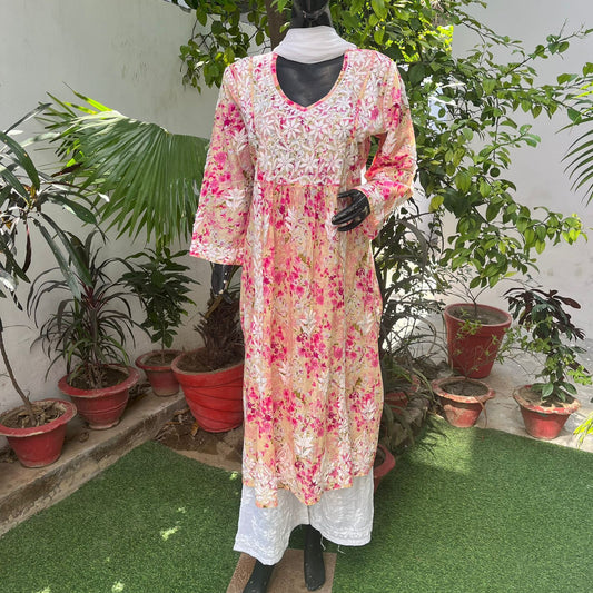 Heavy Mul print Yoke neck Gathered Kurti