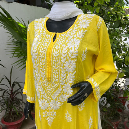 Rayon Heavy Chikankari Kurti n Plazzo Set