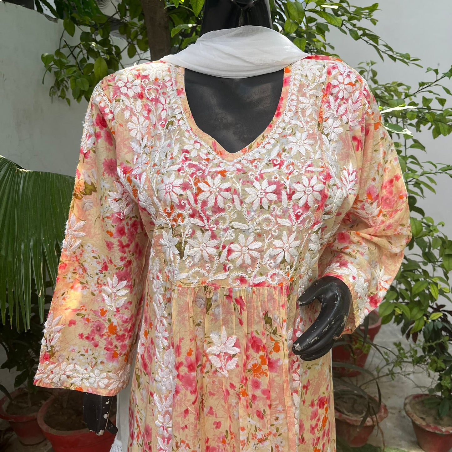 Heavy Mul print Yoke neck Gathered Kurti