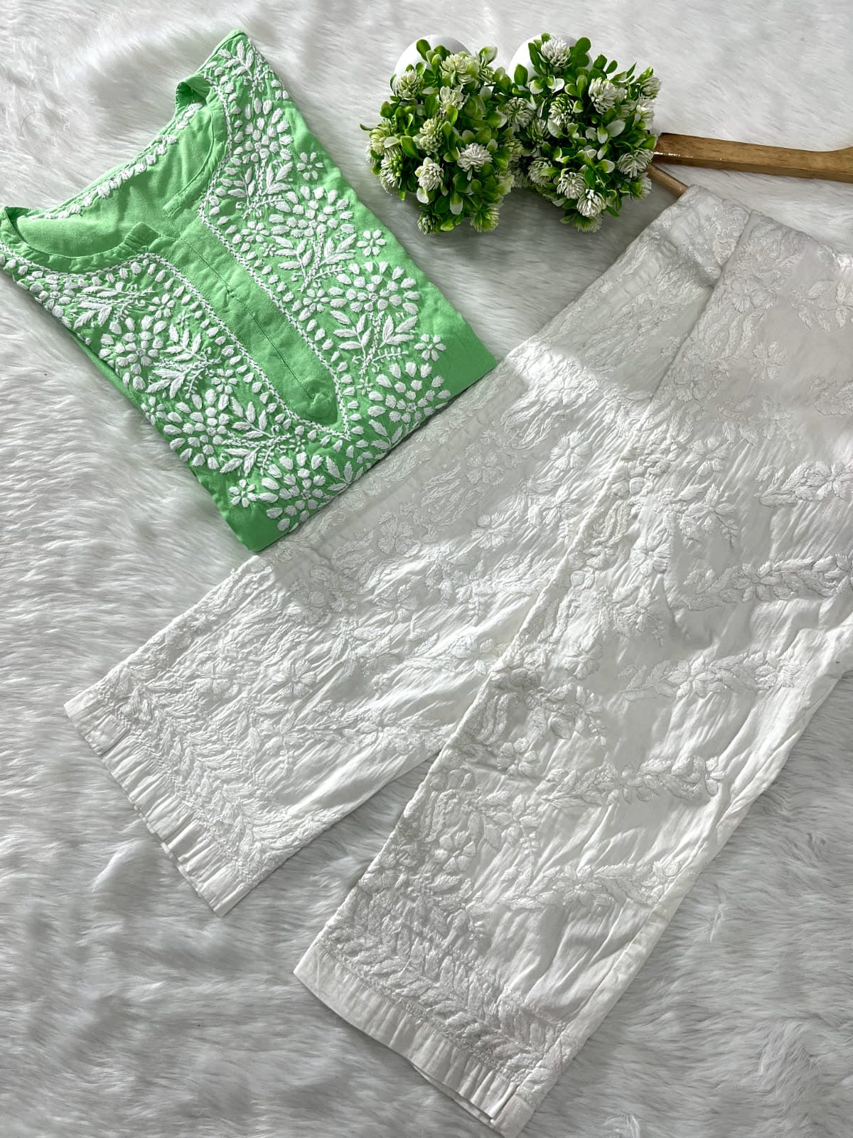 Rayon Side Rose Chikankari Kurta