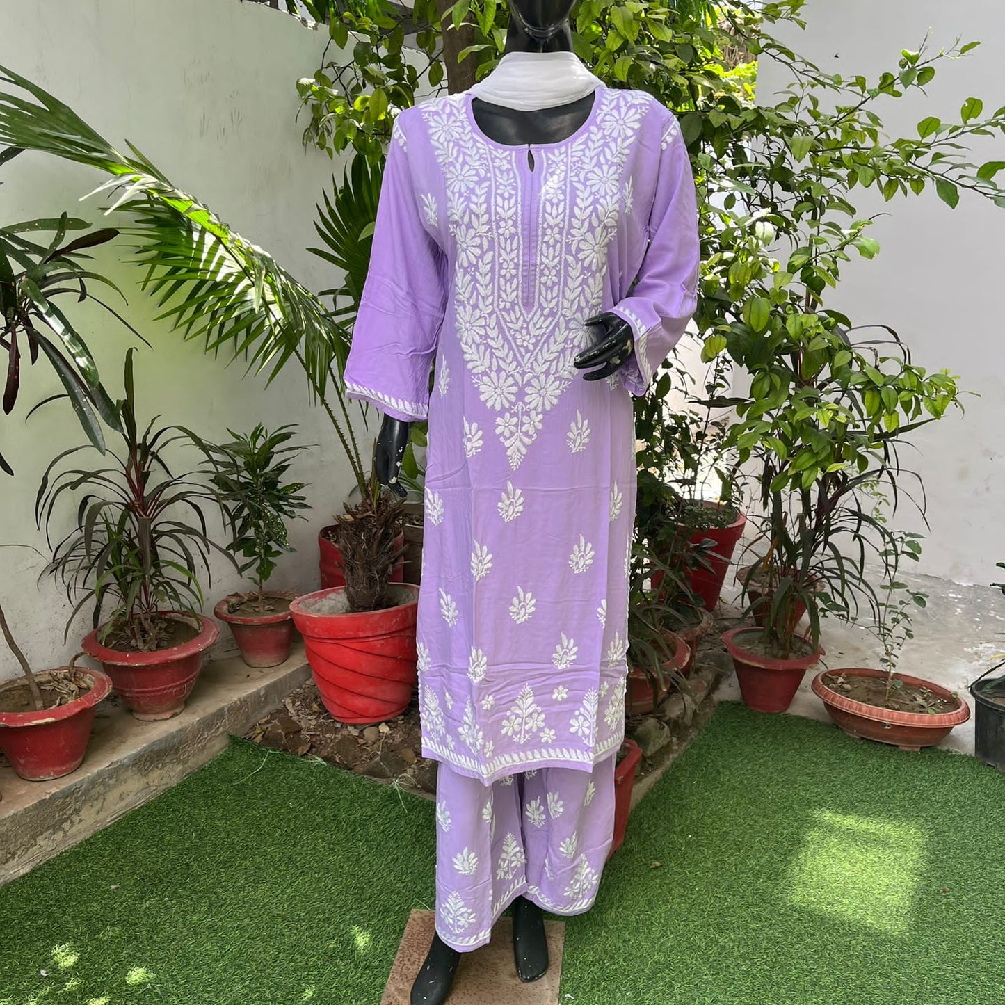 Rayon Heavy Chikankari Kurti n Plazzo Set