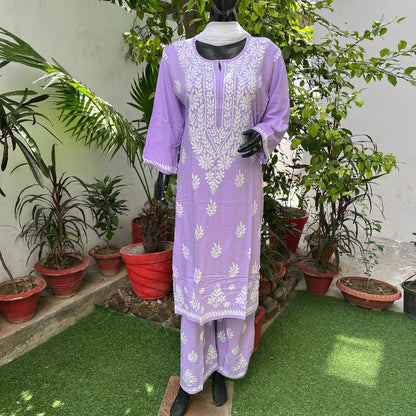 Rayon Heavy Chikankari Kurti n Plazzo Set