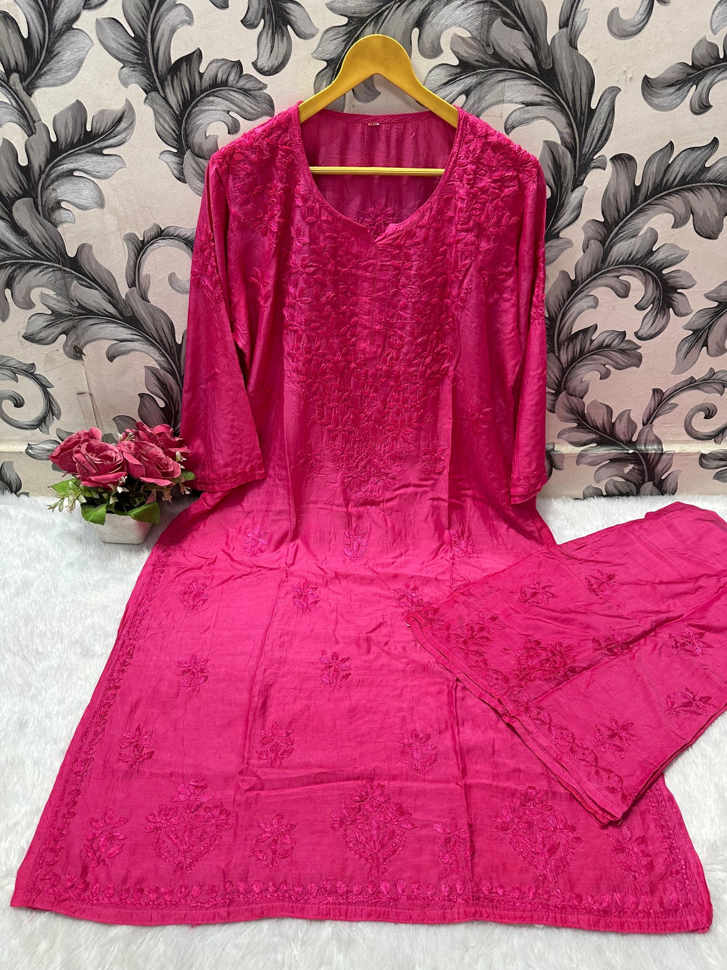 Zara Dyeable Kurta plazzo Set with Fine embroidery