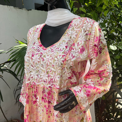 Heavy Mul print Yoke neck Gathered Kurti